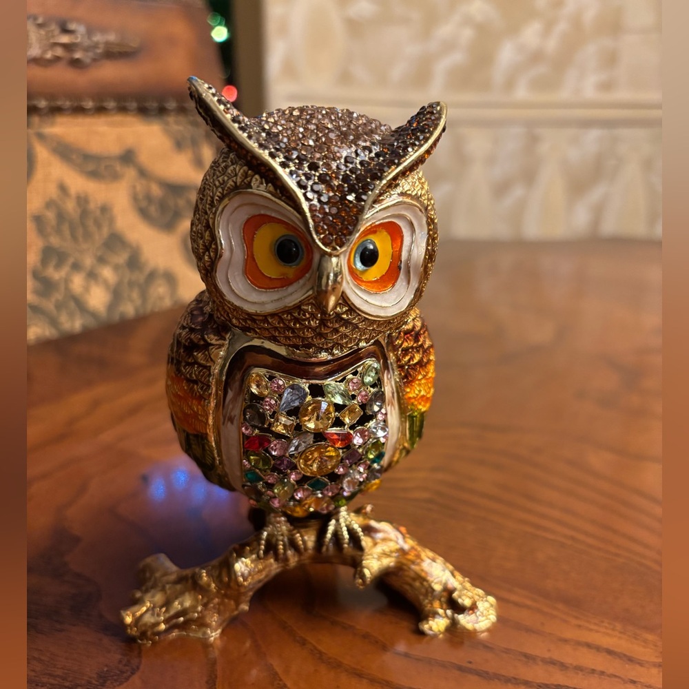 Sparkling Crystal Owl Figurine Trinket Pill Storage Box
